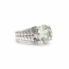 Green Amethyst 925 Silver Ring With Ribbed Or Stepped Ring Band