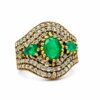 925 Sterling Silver And Brass Ring In The Turkish Ottoman Style With Green Emerald And Cz Stones