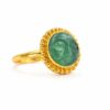 Aventurine Face Carving 925 Silver Gold Plated Ring