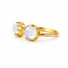 Double Moonstone Silver Gold Plated Ring