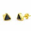 BLACK ONYX TRIANGLE SHAPE SILVER EARRING