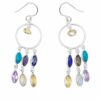 MULTI-STONE STERLING SILVER EARRINGS WITH RING DESIN AND HANGING STONE